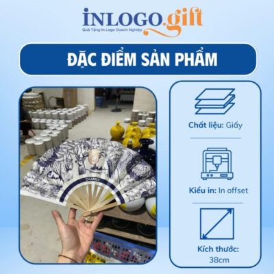 Quạt nan tre in logo màu trắng 38cm