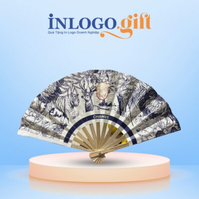 Quạt nan tre in logo màu trắng 38cm