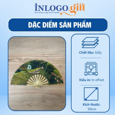 Quạt nan tre in logo màu xanh lá 50cm