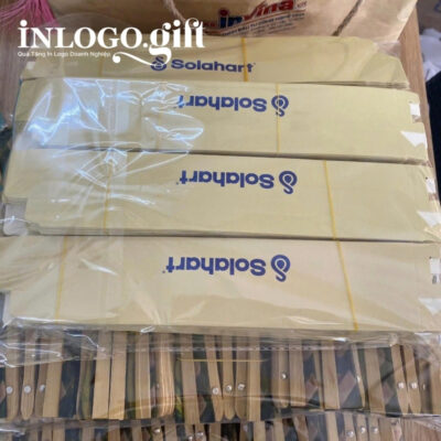 Quạt nan tre in logo màu xanh lá 50cm