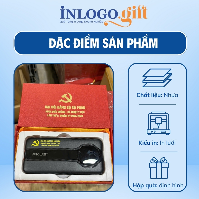 Sạc dự phòng in logo thương hiệu Akus màu đen dung lượng 10.000mAh SDP-02