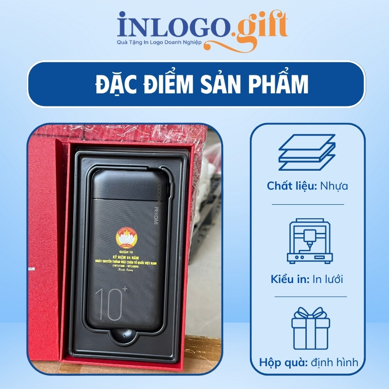 Sạc dự phòng in logo thương hiệu WK màu đen dung lượng 10.000mAh SDP-04