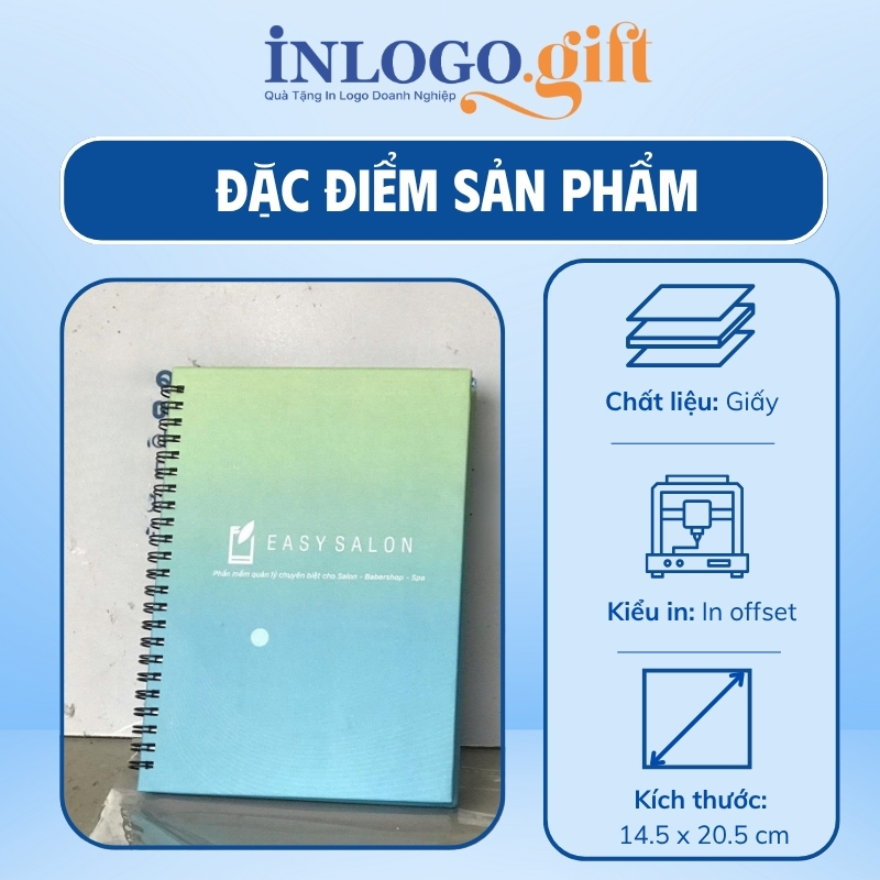 Sổ tay in logo lò xo màu xanh bạc hà kích thước 14.5 x 20.5 cm
