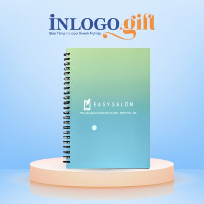 Sổ tay in logo lò xo màu xanh bạc hà kích thước 14.5 x 20.5 cm