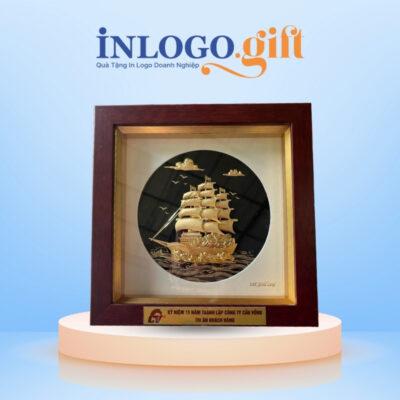 Tranh dát vàng in logo họa tiết thuận buồm xuôi gió 20x20cm