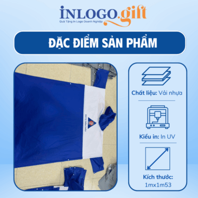 Áo mưa in logo cài cạnh có tay vải nhựa màu xanh dương 1mx1m53 AM-05
