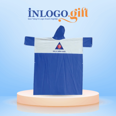 Áo mưa in logo cài cạnh có tay vải nhựa màu xanh dương 1mx1m53 AM-05