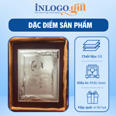 Bảng vinh danh in logo khung gỗ chữ Tri Ân 12x17cm BVD-01