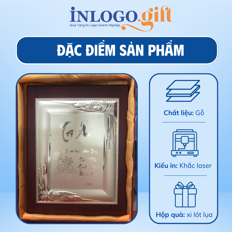 Bảng vinh danh in logo khung gỗ chữ Tri Ân 12x17cm BVD-01