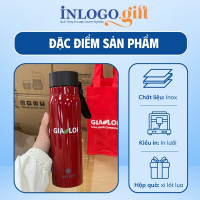 Bình giữ nhiệt in logo thương hiệu Elmich màu đỏ 520ml BGN-11