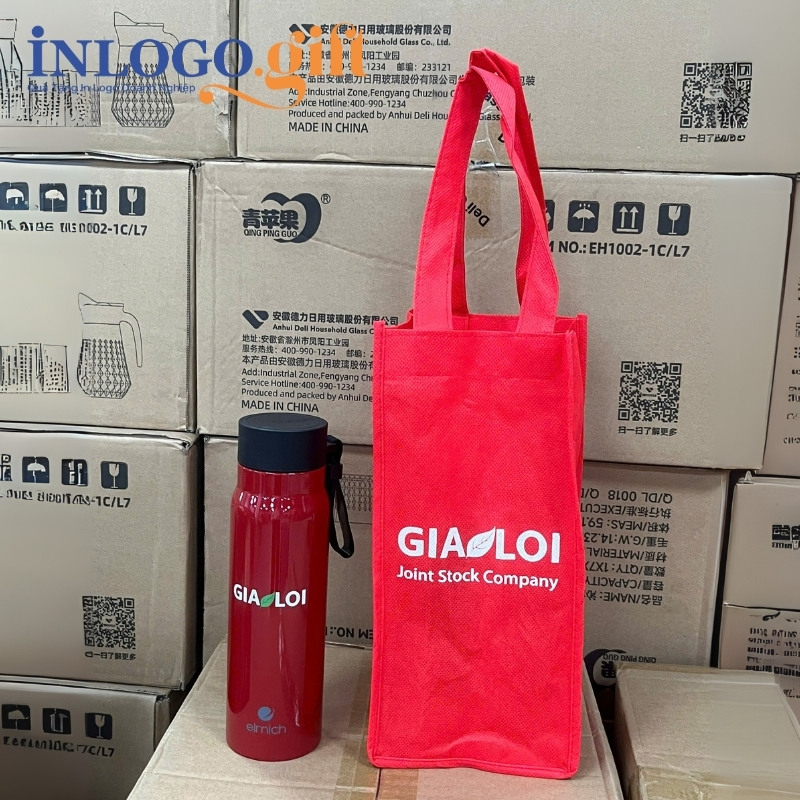 Bình giữ nhiệt in logo thương hiệu Elmich màu đỏ 520ml BGN-11