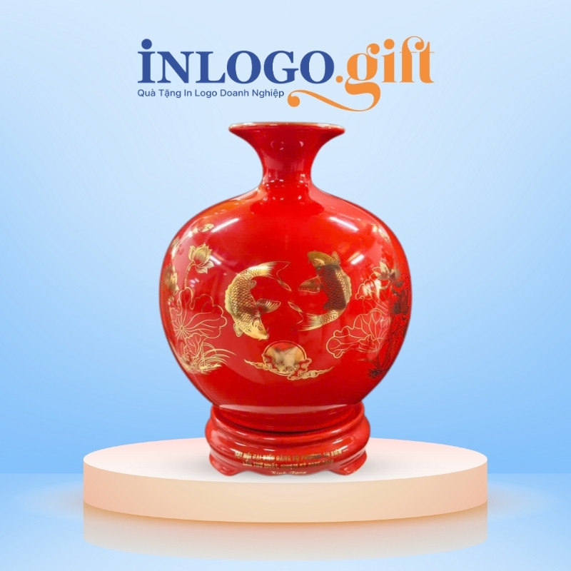 Bình hút lộc in logo họa tiết cá chép và hoa sen mạ vàng BHL-06