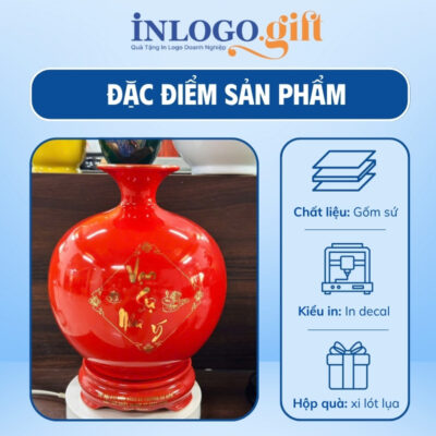 Bình hút lộc in logo họa tiết cá chép và hoa sen mạ vàng BHL-06