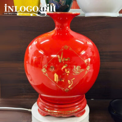 Bình hút lộc in logo họa tiết cá chép và hoa sen mạ vàng BHL-06