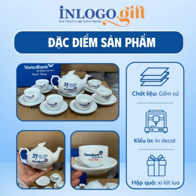 Bộ ấm chén in logo dáng phượng hoàng màu trắng AC-19