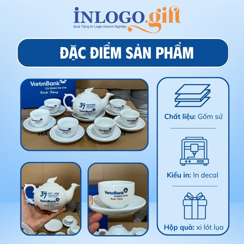 Bộ ấm chén in logo dáng phượng hoàng màu trắng AC-19