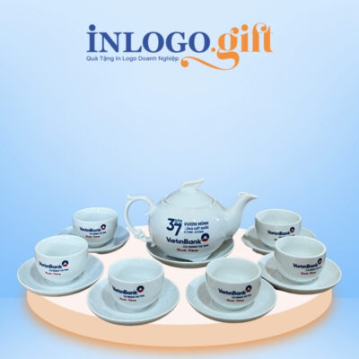 Bộ ấm chén in logo dáng phượng hoàng màu trắng AC-19