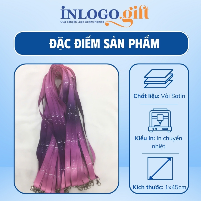 Dây đeo thẻ tên in logo móc giọt nước màu tím DĐT-03