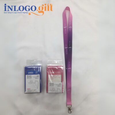 Dây đeo thẻ tên in logo móc giọt nước màu tím DĐT-03