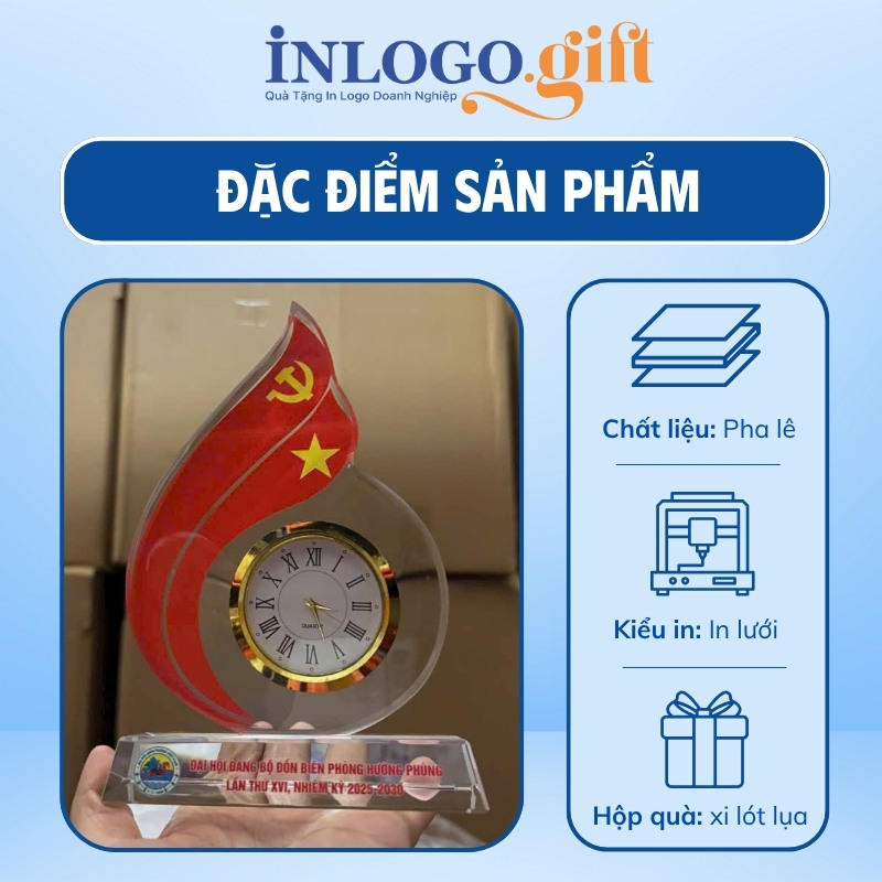 Đồng hồ để bàn in logo pha lê dáng ngọn lửa DHB-06