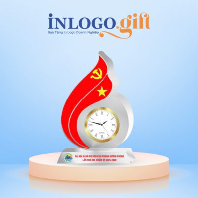 Đồng hồ để bàn in logo pha lê dáng ngọn lửa DHB-06