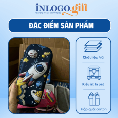 Hộp bút in logo màu đen phi hành gia HB-03