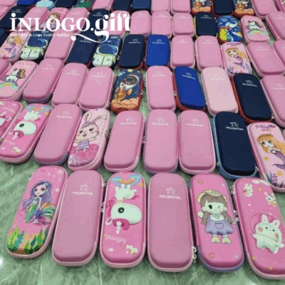 Hộp bút in logo màu hồng mèo dễ thương HB-02