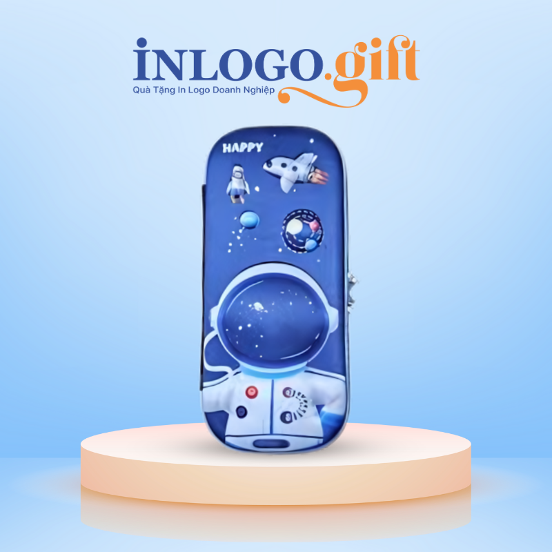 Hộp bút in logo màu xanh dương phi hành gia HB-04