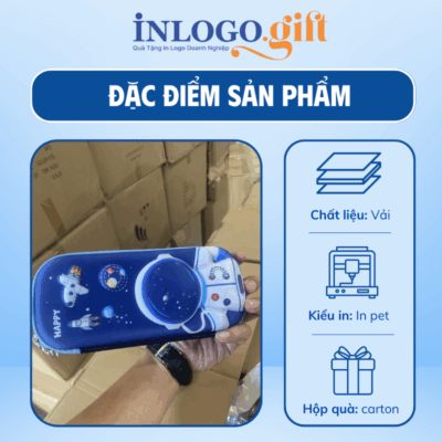 Hộp bút in logo màu xanh dương phi hành gia HB-04