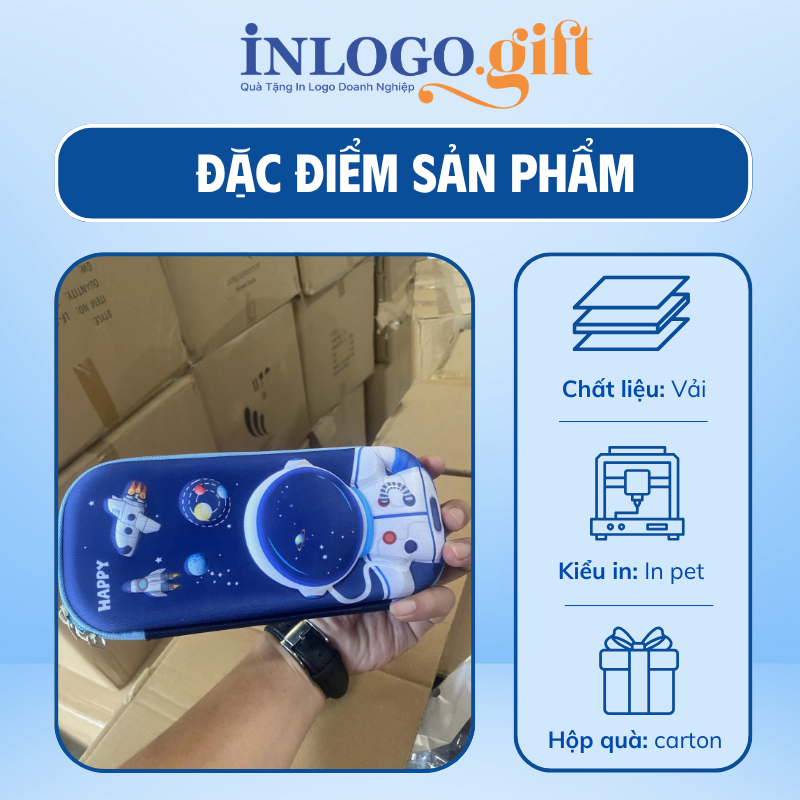 Hộp bút in logo màu xanh dương phi hành gia HB-04