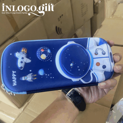 Hộp bút in logo màu xanh dương phi hành gia HB-04