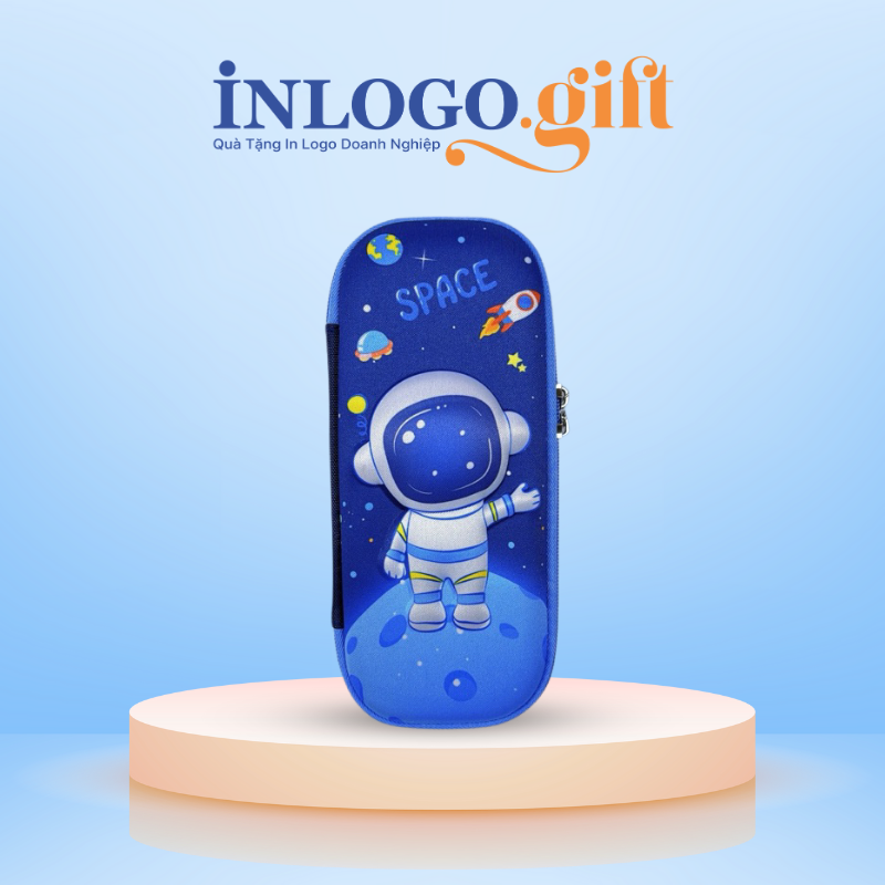 Hộp bút in logo màu xanh dương phi hành gia HB-01