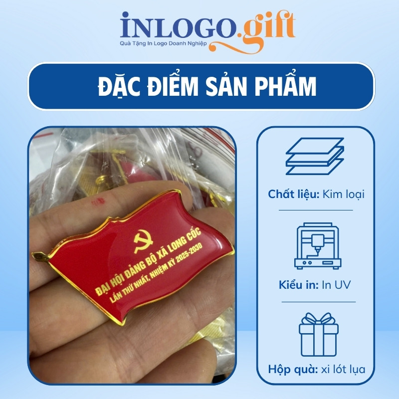 Huy hiệu in logo kim loại đổ keo màu đỏ HH-03