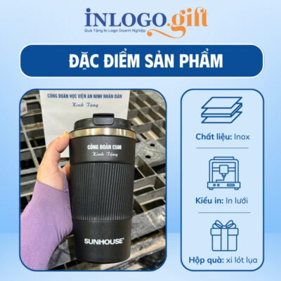 Ly giữ nhiệt in logo thương hiệu Sunhouse màu đen 500ml LGN-10