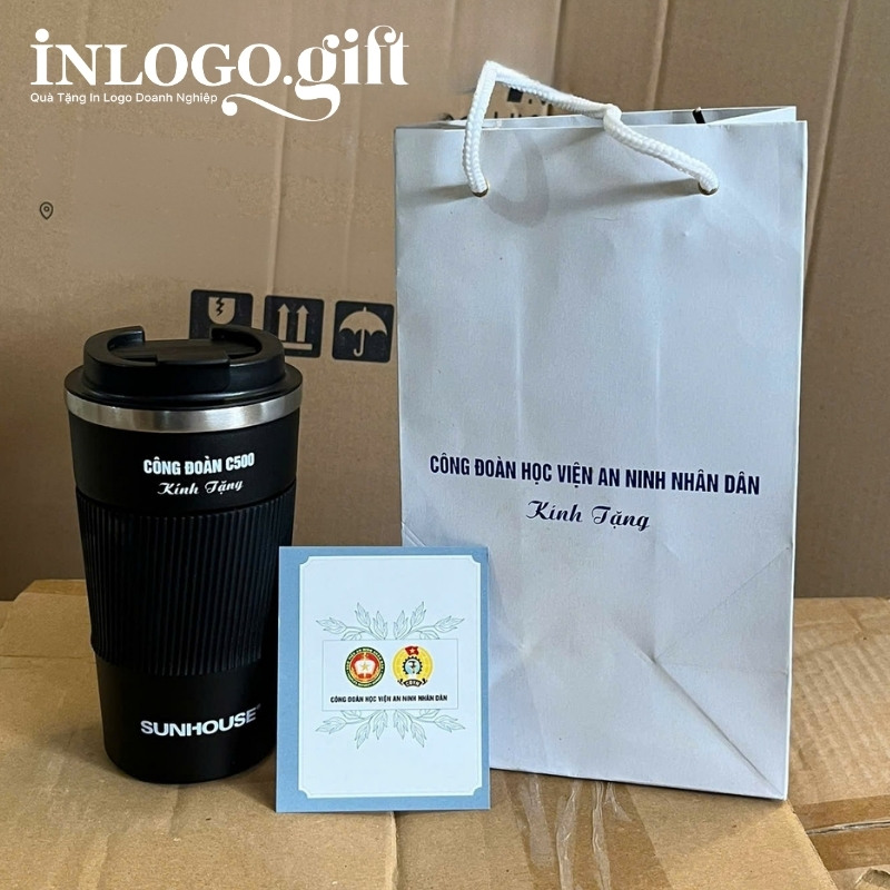 Ly giữ nhiệt in logo thương hiệu Sunhouse màu đen 500ml LGN-10