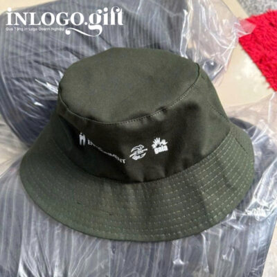 Mũ in logo vải cotton 2 lớp kiểu dáng bucket màu xanh rêu MV-01