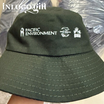 Mũ in logo vải cotton 2 lớp kiểu dáng bucket màu xanh rêu MV-01