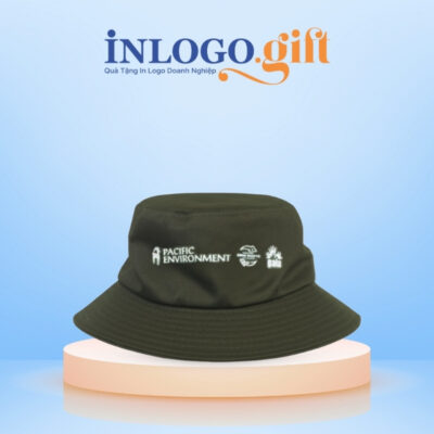 Mũ in logo vải cotton 2 lớp kiểu dáng bucket màu xanh rêu MV-01