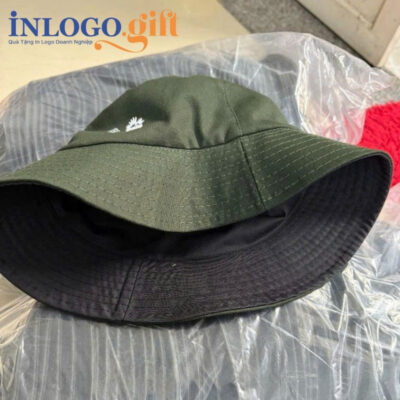 Mũ in logo vải cotton 2 lớp kiểu dáng bucket màu xanh rêu MV-01