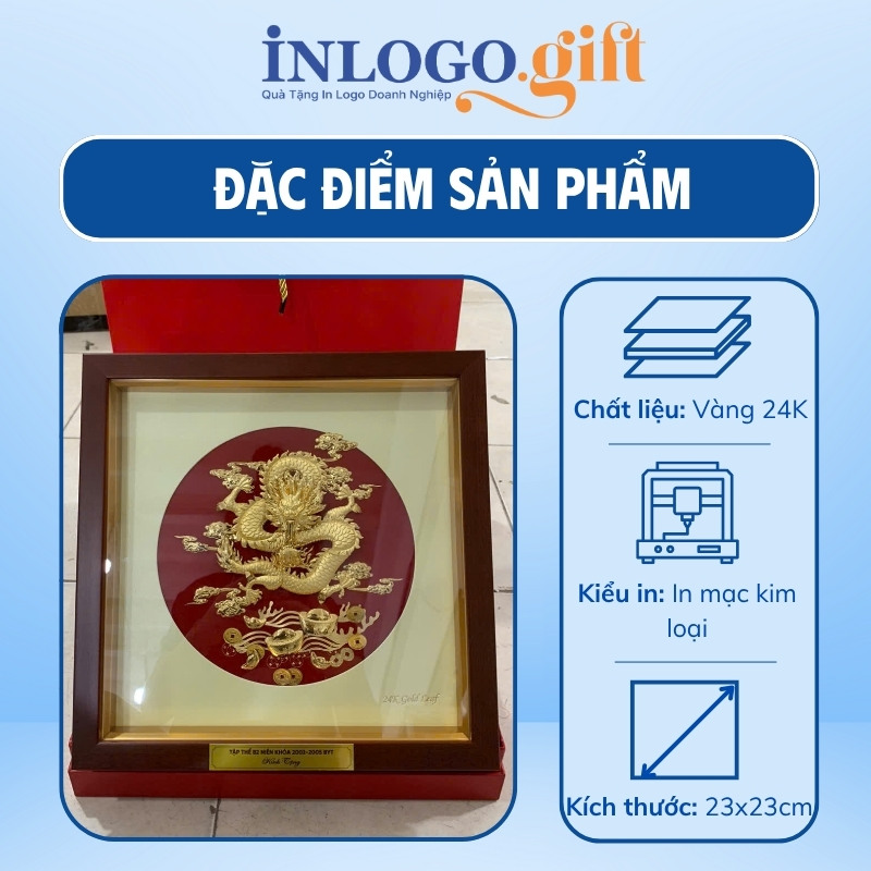 Tranh dát vàng in logo họa tiết rồng nền vàng TDV-01