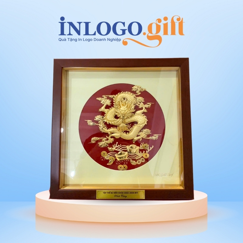 Tranh dát vàng in logo họa tiết rồng nền vàng TDV-01