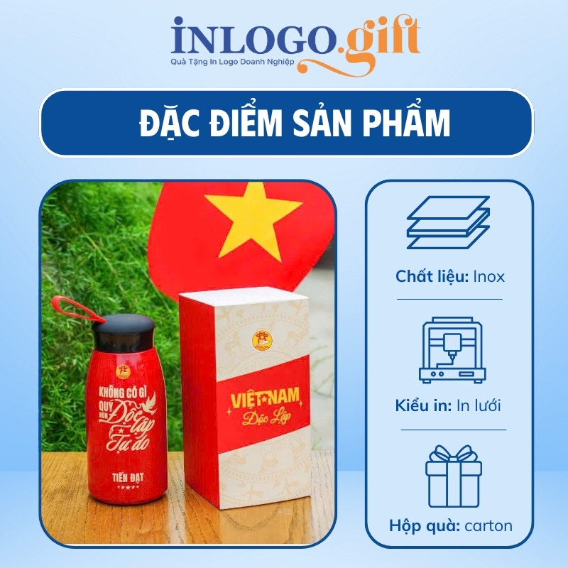Bình giữ nhiệt quà tặng Đại Hội in logo quai xách nắp vặn 520ml BGN-17