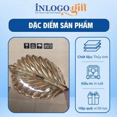 Đĩa thủy tinh in logo hình chiếc lá ĐTT-01