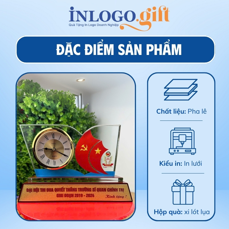 Đồng hồ để bàn in logo quà tặng Đại hội pha lê DHB-13