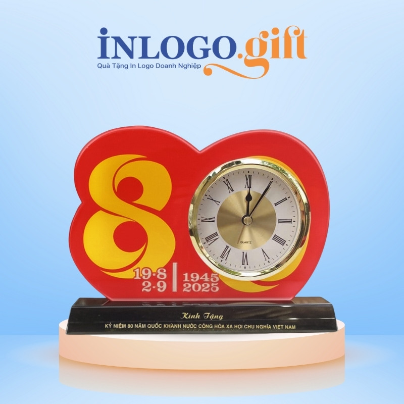 Đồng hồ để bàn quà tặng Đại hội in logo pha lê DHB-14