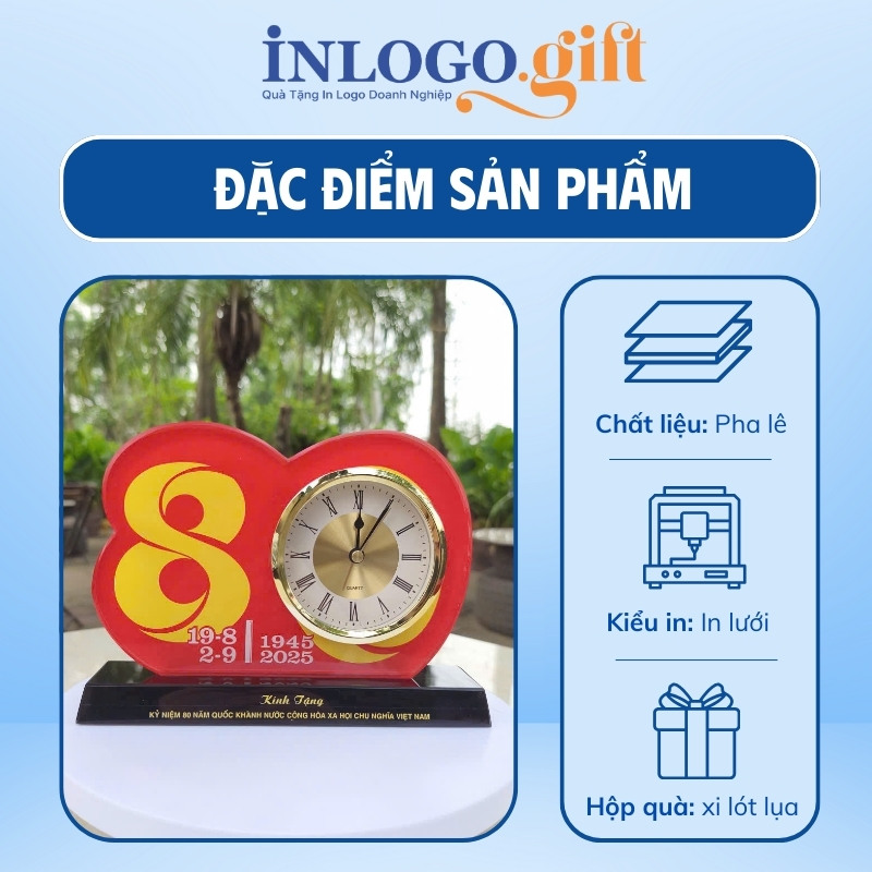 Đồng hồ để bàn quà tặng Đại hội in logo pha lê DHB-14