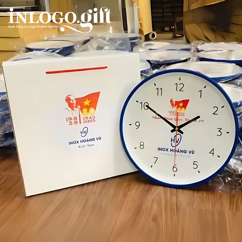 Đồng hồ treo tường in logo quà tặng Đại hội số in ĐHT-09