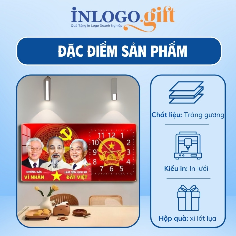 Đồng hồ treo tường quà tặng Đại hội in logo tráng gương có viền DHT-07