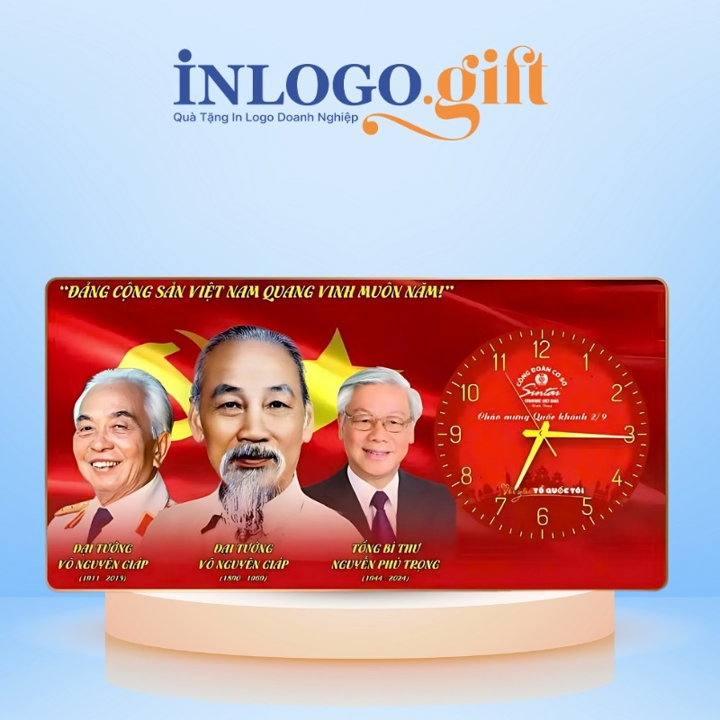 Đồng hồ treo tường quà tặng Đại hội in logo tráng gương có viền DHT-08