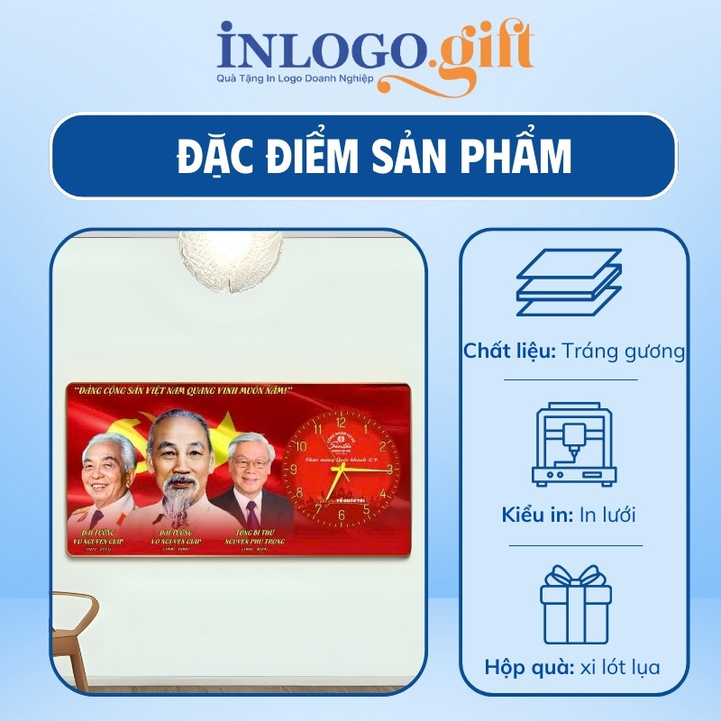 Đồng hồ treo tường quà tặng Đại hội in logo tráng gương có viền DHT-08